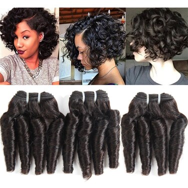 Molefi Brazilian Funmi Hair 3 Bundles Spiral Curl Human Hair Short Curly Weave 9A Unprocessed Brazilian Human Hair Extensions 100g/pc Full Head Natural Color (10" 10" 10")