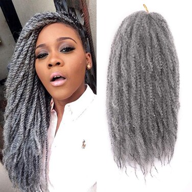 Grey Marley Braiding Hair Kinky Curly Marley Braids Synthetic Afro Twist Crochet Faux Locs Hair Extensions for Women Girls(Dark Grey)