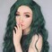 WeiSha Dark Green Wig For Women Long Wavy Synthetic Lace Front Wig Beach Wave With Natural Hairline Side Parting 13x4 Frontal Lace Wig Heat Friendly Fiber Viridian Green Wig 150% Density (24 Inches)