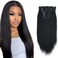 18Inch Yaki Straight Clip in Extensions for Afro Black Women Double Wefts Clip in Hair Extensions #1B Natural Black Real Curly Human Hair Extensions with 17Clips 7 Pieces 120g