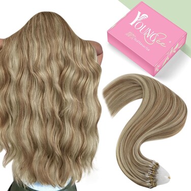 YoungSee Microlink Hair Extensions Brown Microloop Hair Extensions Human Hair Highlight Brown with Blonde Micro Ring Hair Extensions Human Hair 20In Invisible Bead Extensions Human Hair 50s 50g