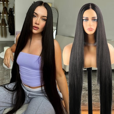 40 Inch Synthetic Lace Front Wig13&times;5&times;1 Pre-Plucked Long Straight Lace Front Wigs Synthetic Hair,Heat-Resistant HD Glueless Wigs 100 cm with 180% Density For Woman (Black)