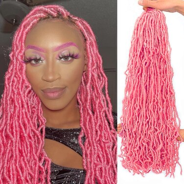 24 Inch 7 Packs Pink Soft Locs Crochet Hair Color New Faux Locs Pre-looped Super Lightweight Synthetic Hair Braids For Black Women(24inch, 7packs, pink)