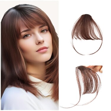 Clip in Bangs Wispy Bangs 100% Human Hair Bangs Fringe with Temples Hairpieces Clip in Hair Extensions Women Natural Curved Bangs for Party and Daily Wear (Wispy Bangs,Dark Brown)