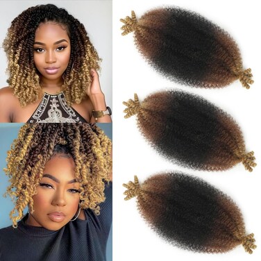 Springy Afro Twist Hair 12inch Marley Twist Braiding Hair 3 Packs Ombre Color Wrapping Hair for Soft Locs Kinky Curly Crochet Hair Bulk Extensions