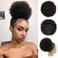 100% Human Hair Afro Puff Drawstring Ponytail Short Curly Afro Bun Hair Extension Natural Black 1B# Hairpiece with Two Clips for Black Women