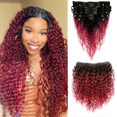 Curly Clip in Hair Extensions Brazilian Virgin Remy Hair Curly Clip (20", 99j curly)