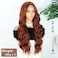 Long Auburn Wavy Wigs for Women 26 Inch Long Copper Red Middle Part Copper Curly Wavy Wig Natural Looking Synthetic Auburn Long Wig for Daily Party Use (Auburn)