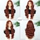 Long Auburn Wavy Wigs for Women 26 Inch Long Copper Red Middle Part Copper Curly Wavy Wig Natural Looking Synthetic Auburn Long Wig for Daily Party Use (Auburn)