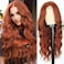 Long Auburn Wavy Wigs for Women 26 Inch Long Copper Red Middle Part Copper Curly Wavy Wig Natural Looking Synthetic Auburn Long Wig for Daily Party Use (Auburn)