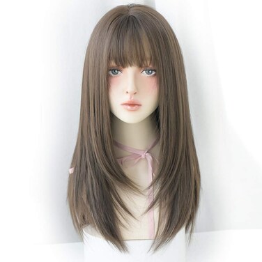 Long Cold Brown Hair Wig for Women Natural Synthetic High Density Wigs With Air Bangs Party Cosplay Use Hair Wig (22inch Cold brown)