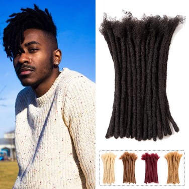 Teresa 0.8cm Width 6-18 Inch 100% Human Hair Dreadlock Extensions for Men/Women/Kids Full Hand-made Permanent Dread Extensions Human Hair (6 Inch, 10 Strands)
