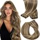 Sunny Weft Hair Extensions Dark Brown with Caramel Blonde Highlights Human Hair Sew in Extensions Brown Weft Hair Extensions Human Hair Brown Blonde Real Hair Bundle for Wedding 20inch 100g