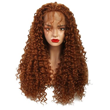 Wiginway Synthetic Lace Front Long Afro Kinky Curly Wigs For Women Light Auburn With Babyhair Lace Front Wigs