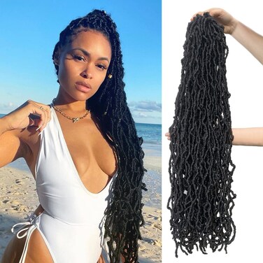 28 Inch 7 Packs Faux Soft Locs Crochet Hair Whole Strand No Extended Long New Faux Locs Pre-looped Super Lightweight Synthetic Crochet Braids Hair For Black Women (28inch, 7packs, 1b)