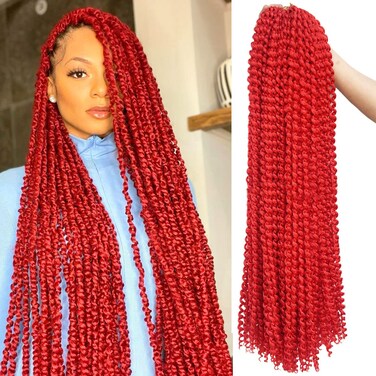 Passion Twist Hair 30 Inch 7 Packs Water Wave Crochet Hair Briads Pre-looped Bright Red Color Braiding Hair Synthetic Crochet Hair For Black Women(30in, 7pack, red)