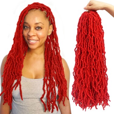 24 Inch 7 Packs Bright Red Soft Locs Crochet Hair Color New Faux Locs Pre-looped Super Lightweight Synthetic Hair Braids For Black Women(24inch, 7packs, red)