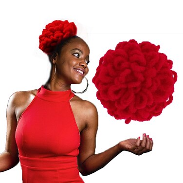 DreadLock Bun Loc Petal Bun Afro High Puff Drawstring Ponytail Synthetic Faux Locs Hair Bun Pony Tail Hairpieces for Black Women (Red)