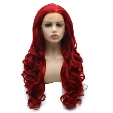 Long Wavy Red Half Hand Tied Heat Resistant Synthetic Lace Front Cosplay Wig