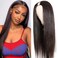 Black Women's Long Dark Brown Straight V/U Part Wig, 22 Inch, Heat Resistant Human Hair, Glueless Clip-on Full Head Wig