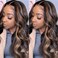 Highlights V Part Wigs for Black Women Highlight Brown Body Wave V Part Wig Ombre Brown Body Wavy Glueless Wig Synthetic Long Wave V Shape Wig 24 Inch for Daily Party Use