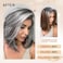Dark Gray Wig Silver Wigs with Curtain Bangs for Women Highlight Layered Wig Synthetic Short Hair Wig Shoulder-Length Gray Hair Wigs for Daily Party Use 12Inch