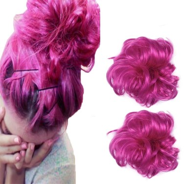 iLUU Hot Pink Color Messy Hair Bun Chignons Synthetic Hair Extensions Wavy Updo Scrunchy Hairpieces Hair Extension for Beauty Women Girls Ladies Party Cosplay 2pcs #8D