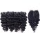 Deep Water Wave Bundles with Closure Brazilian Deep Short Bob Curly Human Hair 4 Bundles with 4x4x1 Middle Part Lace Closure Wet and Wavy Bundles with Lace Closure 50g/bundle(10 10 10 10+10)