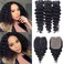 Deep Wave Bundles with Closure 10A Brazilian Deep Water Curly Weave Human Hair 3 Bundles with 4x4x1 Closure Wet and Wavy Short Bob Curly Hair Weft and Closure 70g/bundle(10 12 14+10)