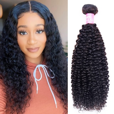 Kinky Curly Hair 1 Bundle 22inch Unprocessed Virgin Peruvian Curly Human Hair Bundles Kinky Curly Bundles Hair Weft Weave Extensions 100g/bundle Natural Black Color