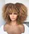 Annivia Ombre Blonde Afro Short Kinky Curly Wig with Bangs for Black Women Curly Wig