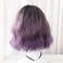 Ombre Color Natural Wavy Bob Wig With Air Bangs Short Bob Wigs Women's Curly Wigs Purple Wavy Synthetic Hair Cosplay for Girl Colorful Wigs (Smoky purple)
