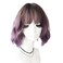 Ombre Color Natural Wavy Bob Wig With Air Bangs Short Bob Wigs Women's Curly Wigs Purple Wavy Synthetic Hair Cosplay for Girl Colorful Wigs (Smoky purple)