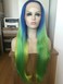 Melody Blue to Green Yellow 3T Ombre Wigs Natural Silky Straight Synthetic Lace Front Wigs for Women Heat Resistant Fiber Hair 24 inch