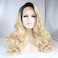 Sylvia Highlighted Blonde Ombre Dark Roots Lace Front Wig Natural Wave Side Parting Synthetic Wig Heat Resistant Hair Replacement Wigs for Woman (24inch) (2T S)