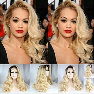 Sylvia Highlighted Blonde Ombre Dark Roots Lace Front Wig Natural Wave Side Parting Synthetic Wig Heat Resistant Hair Replacement Wigs for Woman (24inch) (2T S)