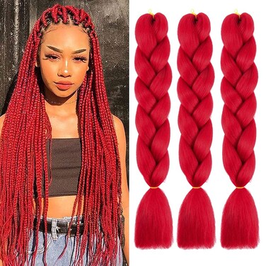 Xiaofeng Braiding Hair Extensions for Women 6 Packs 100g/Pack 24Inch High Temperature Ombre Jumbo Synthetic Braiding Hair for Twist Crochet Braids (24 Inch, red)