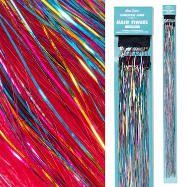 Lime Crime Unicorn Hair Tinsel Kit, Rainbow - Tinsel Hair Extensions - Easy to Use Sparkly, Shimmery &amp; Iridescent Glitter Hair Extensions - Fairy Hair Tinsel Kit - Vegan Clip In Hair Tinsels