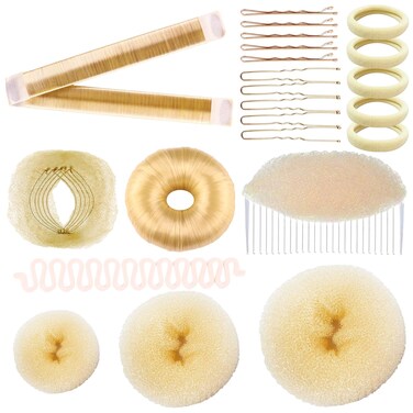 Blonde Sponge Volume Hair Bases Set Bump it Up Inserts Hair Styling Tools Bump Up Combs Clips Sponge Hair Bun Updo Accessories for Women Girl DIY Hairstyles Yellow (Blonde)