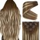Ve Sunny Clip in Hair Extensions Balayage Human Hair Clip in Extensions Ombre Chestnut Brown to Platinum Blonde Clip in Hair Extensions Real Human Hair for Holiday Party 120g 7pcs 16inch