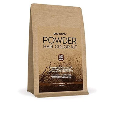 One 'n Only Powder Hair Color Kit, Medium Brown, Permanent Color in Single Application, 100% Gray Hair Coverage without Lift, Just Add Water - No Developer Needed, Vegan and Cruelty Free
