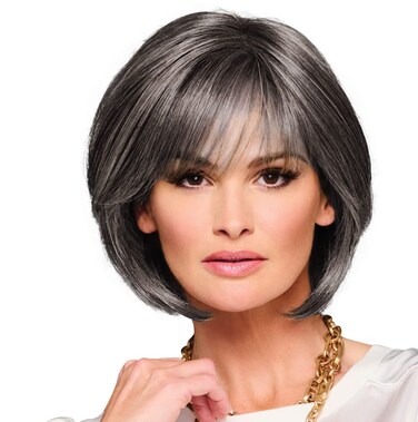 Raquel Welch Made You Look Chin-Length Chic Bob, 100% Hand Tied by Hairuwear, Petite-Average Cap, RL511 Sugar And Charcoal