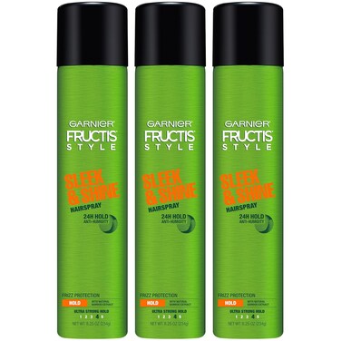 Garnier Fructis Style Sleek and Shine Anti-Humidity Hairspray, Ultra Strong Hold, Frizz Protection 8.25 Oz, 3 Count (Packaging May Vary)