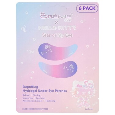 The Cr&egrave;me Shop x Hello Kitty Star Of My Eye - Depuffing Hydrating Hydrogel Under Eye Patches for Puffy Eyes and Dark Circles - 50th Year Anniversary Limited Edition (Pack of 6)