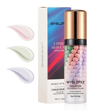 Tri-color Color Corrector Isolation Cream,One Step Color Correcting Facial Serum Makeup Primer Base,Moisturizing Flawless Color Correcting Foundation