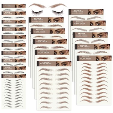 20 Sheets Eyebrow Tattoo Waterproof Eyebrow Sticker, 4D Hair Like Natural Fake Tattoo Eyebrows Peel Off Instant Transfers Brows Shaper Eyebrow Makeup Sticker for Women Girls, Variety Black/Brown