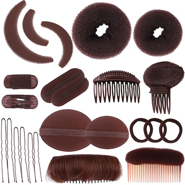 Sponge Volume Hair Bases Set Bump it Up Inserts Hair Styling Tools Bump Up Combs Clips Sponge Hair Bun Updo Accessories for Women Girl DIY Hairstyles (Brown15)