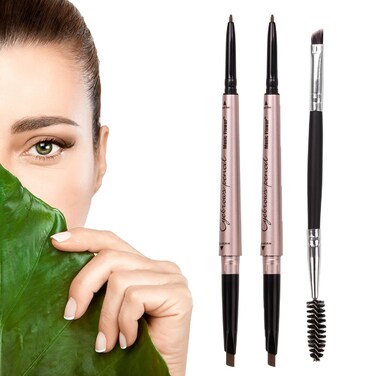 2 Pack of Eyebrow Pencil, Waterproof Eyebrow Makeup with Dual Ends, Professional Brow Kit with Eyebrow Brush, Light Brown