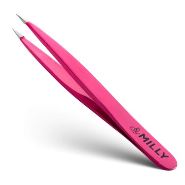 Pointed Tweezers   High Carbon Stainless Steel Needle Nose   Fine Point Precision Hair Removal   Perfectly Aligned &amp; Hand-Filed Sharp   Pink