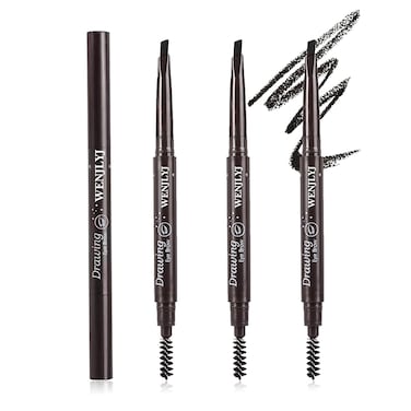 3 Pcs Waterproof Eyebrow Pencil,Longwearing Eyebrow Pen Makeup with Brush,Smudge Proof Brow Pen,Eye Brow Pencils for Women Daily Eye Makeup（Black）
